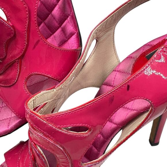 Vintage Dolce & Gabbana Patent Leather Pink Rose Open Toe Heels Size 40 US 10 - Picture 14 of 15